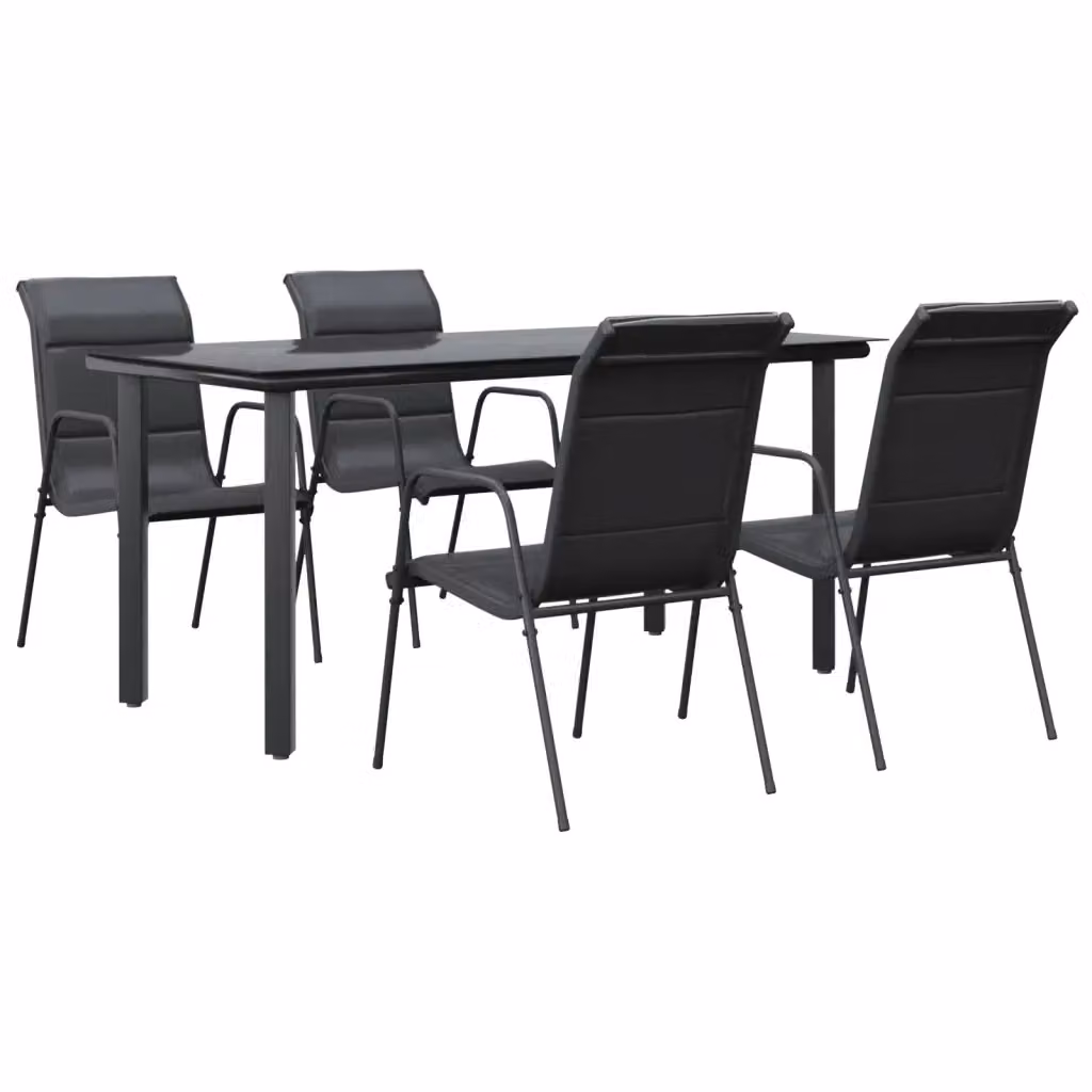 Set da pranzo da giardino moderno vidaXL in acciaio antracite e vetro nero, 5 pezzi – 2