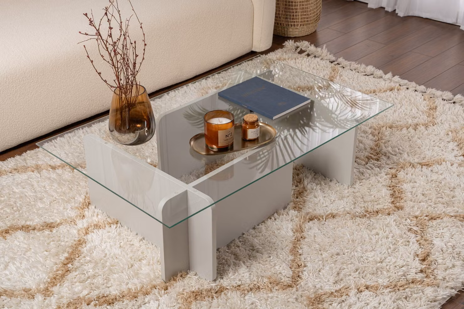 Skye Decor, Flavio - Grey, tavolino, 100% vetro temperato, grigio, 105 x 65 x 30 cm