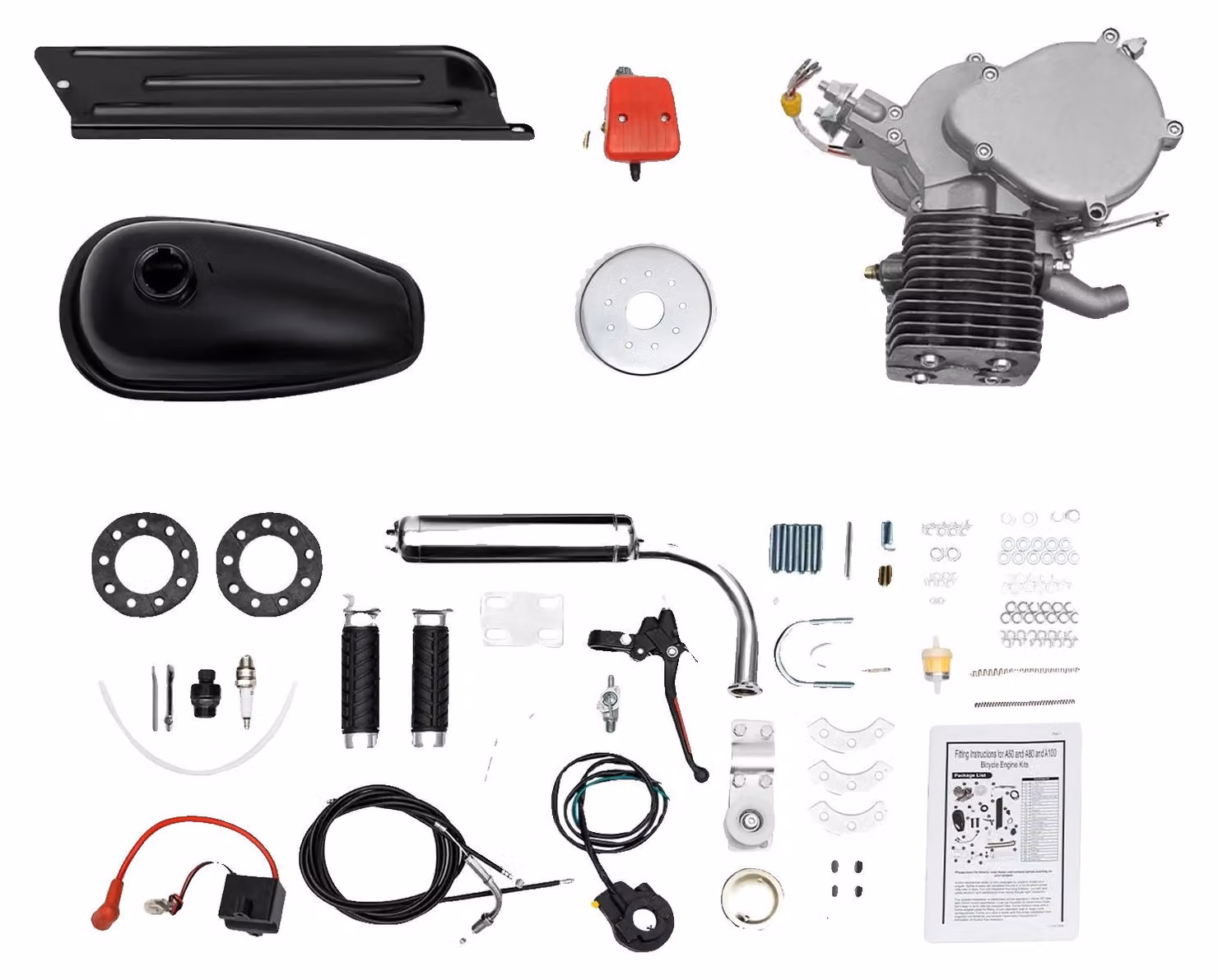 Kit motore a benzina per bicicletta, 100 cc, velocità 28 km/h, 44 denti