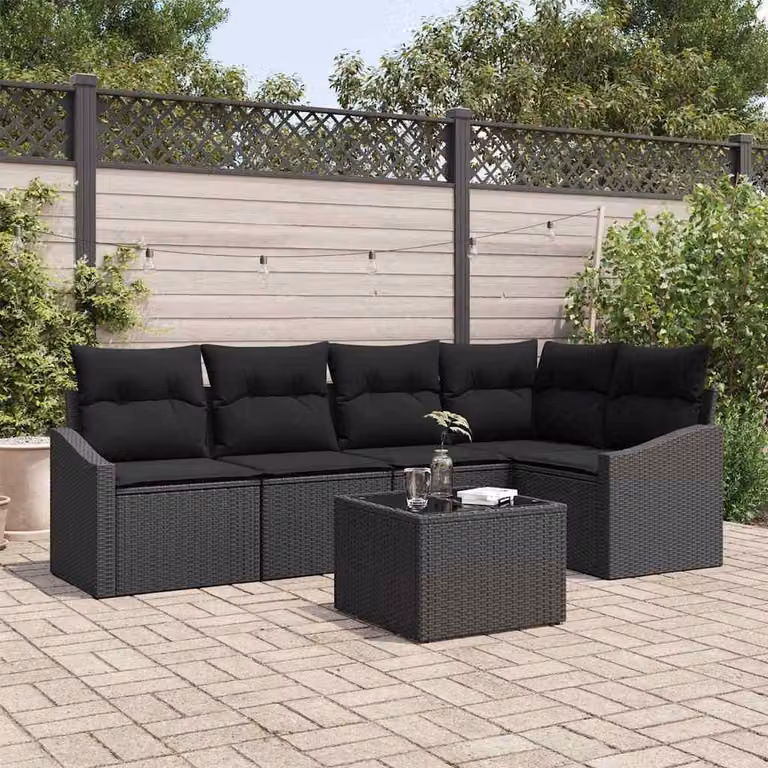 Maison Exclusive - Set di divani da esterno, 6 pezzi, colore nero [Materiale sintetico]: rattan sintetico