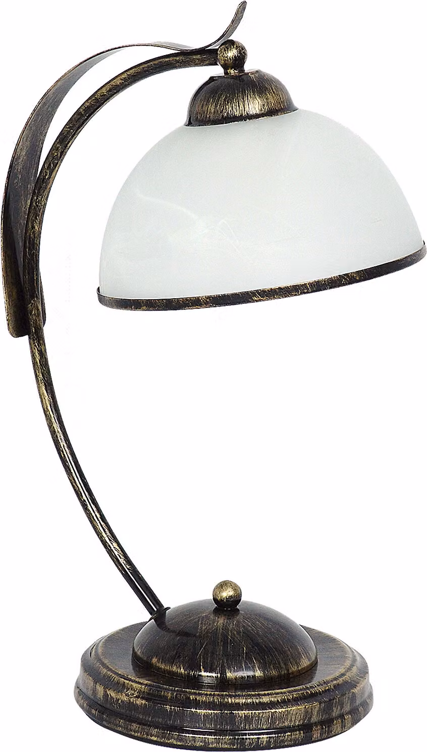 Lampada da tavolo Korfu patina oro vetro bianco 1xE27 15W Luminex