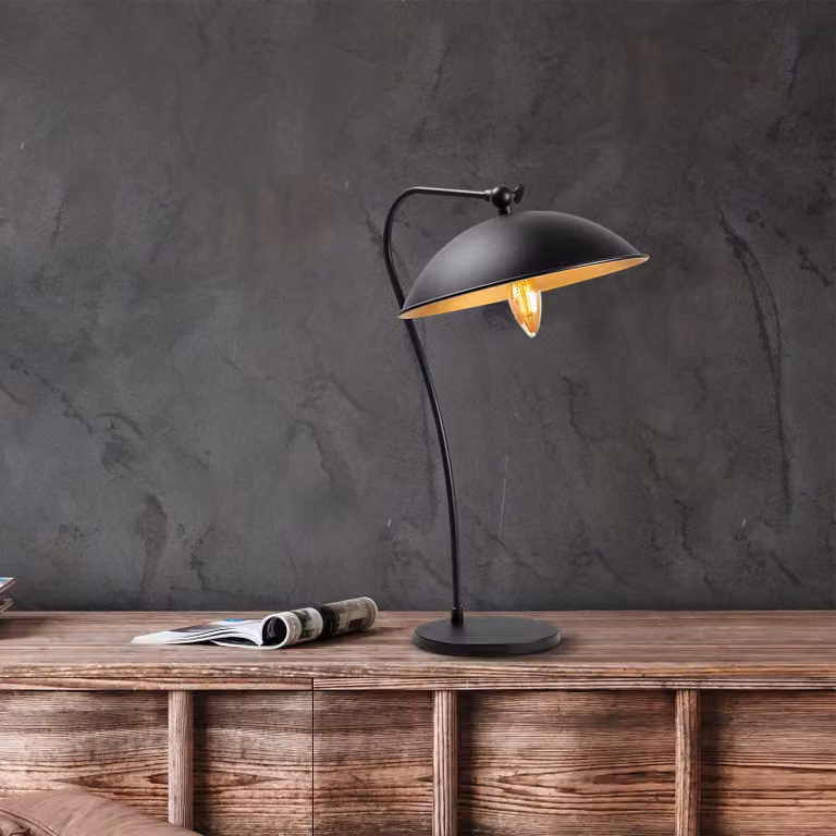 Opviq, lampada da tavolo di alta qualità, nera e dorata, 35 x 27 x 50 cm | Struttura in metallo, attacco E14, max 40 W, IP20 | Design elegante e industriale per ambienti moderni.