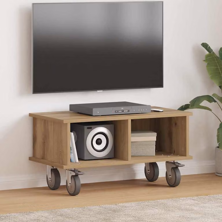 Supporto TV moderno vidaXL in legno color rovere con ruote L 68,5 x P 35 x H 35 cm