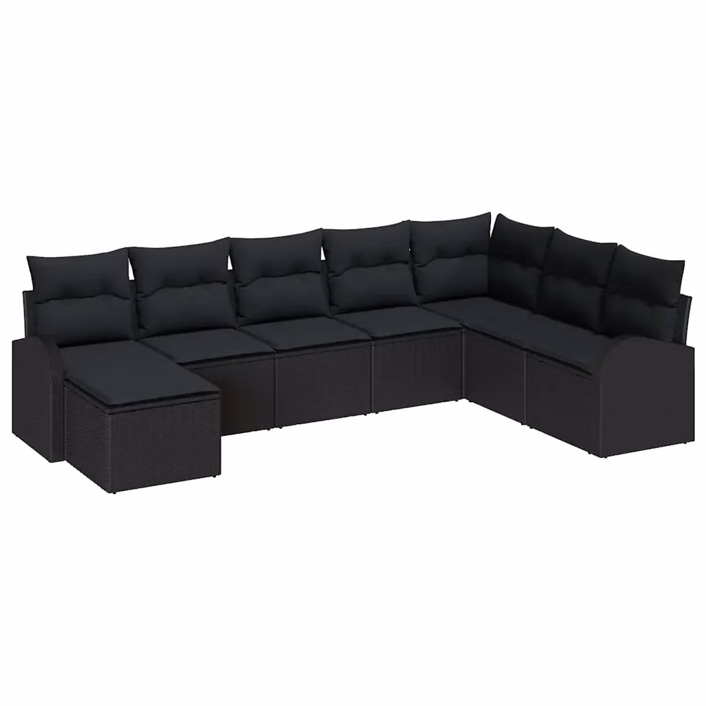 Set di divani da giardino a forma di U vidaXL, 8 pezzi, Nero con cuscini inclusi e struttura in metallo e rattan – 2
