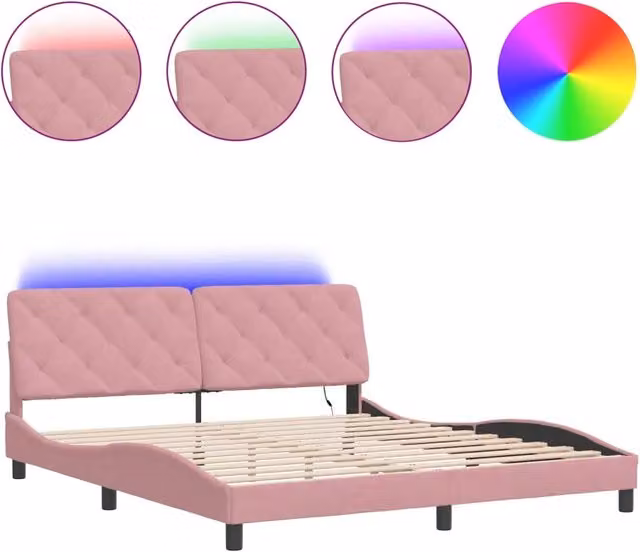 Letto matrimoniale | Letto per adulti | Giroletto con LED senza Materasso Rosa 180x200 cm in Velluto