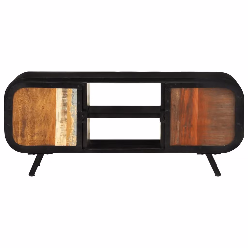 Mobile TV in legno massello di recupero e metallo stile industrial, multicolore, L 110 cm x P 30 cm x H 45 cm – 2