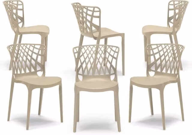 Set 6 sedie in polipropilene ARKO, 100% MADE IN ITALY, impilabile, idrorepellente, resistenza raggi UV, design moderno, ideale per sala da pranzo, cucina, bar, ristoranti o giardino, colore Corda