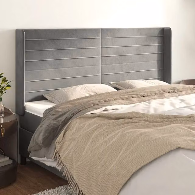 Testiera con Orecchie Design Mania in Velluto Grigio Chiaro L: 203 cm, P: 16 cm, H: 118/128 cm