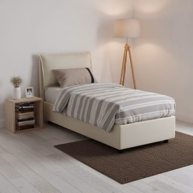 Letto singolo contenitore Aren Talamo Italia con materasso incluso, rivestimento in tessuto beige, apertura laterale, dimensioni materasso: 80 x 190 cm