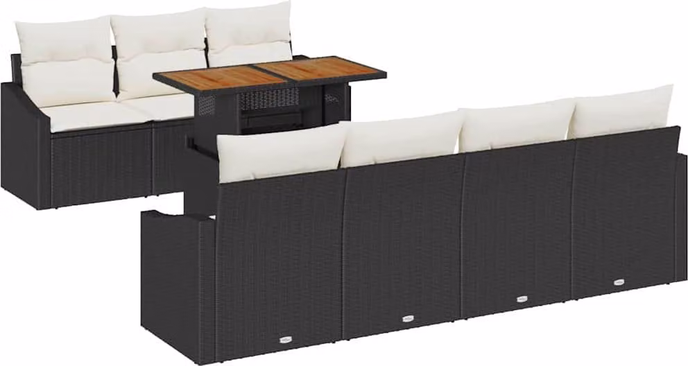 Set Divano da Giardino con archiviazione 8 pcs Nero Poly Rattan
