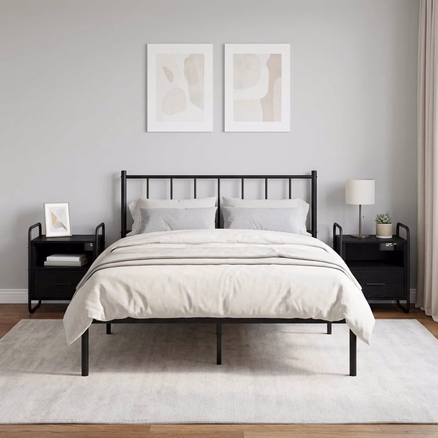 Set di 2 Mobiletti da Letto Appesi vidaXL in Rovere Nero, Design Moderno, L 40 cm x P 30 cm x H 50 cm