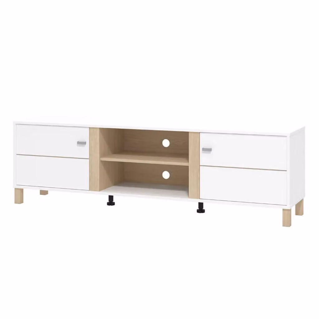 DMORA Mobile Porta TV Moderno con 2 Ripiani, Bianco e Legno, L: 176 cm, P: 40 cm, H: 52 cm – 2