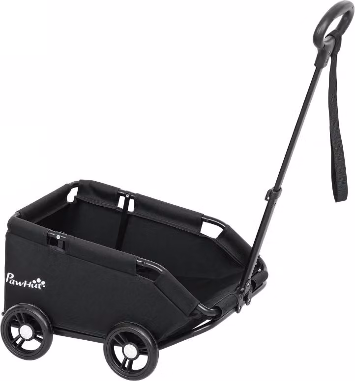 Carrello pieghevole per cani Moonbite, adatto a cani fino a 4 kg, con ingresso a 45 gradi, cintura di sicurezza, cuscino lavabile, 4 ruote in EVA, realizzato in poliestere, colore nero