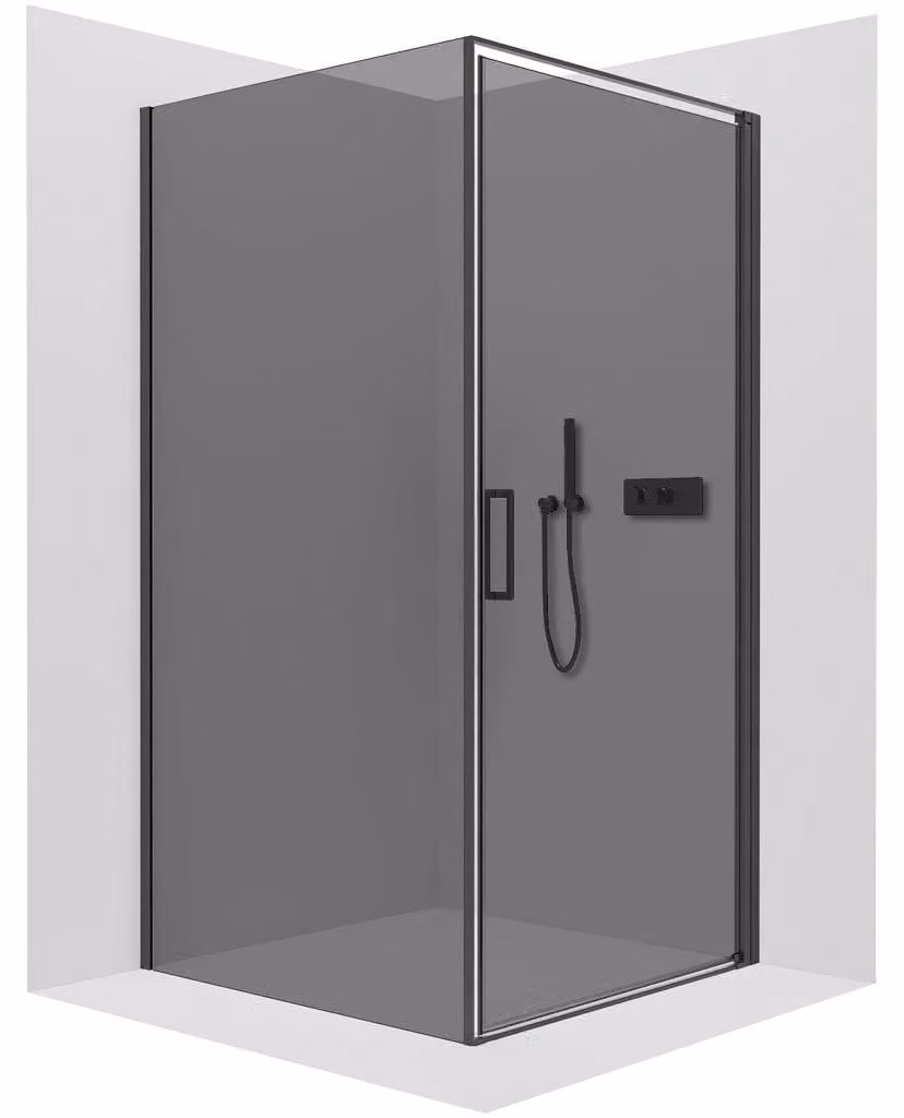 CERANO - Box doccia Porte L/P - 8 mm - nero opaco, vetro grafite - 80x80x195 cm - girevole