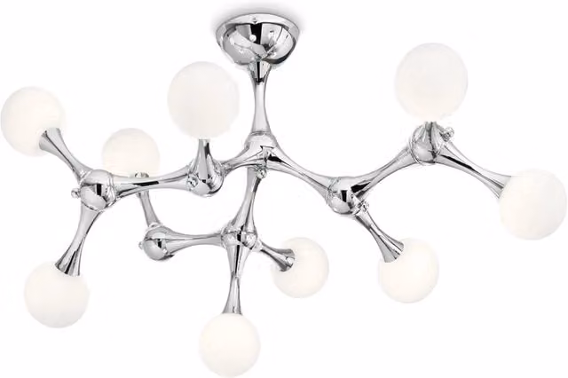 Plafoniera Moderna Ideal Lux Nodino in Metallo e Vetro Cromato e Bianco con 9 Luci G9