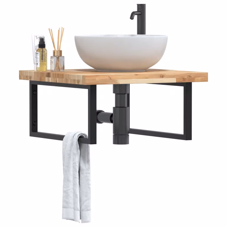 vidaXL Ripiano a Parete per Lavabo in Accacia e Metallo Nero e Marrone