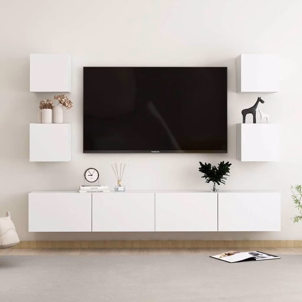 Set di mobili porta TV da 6 pezzi vidaXL in legno e MDF bianco per soggiorno in stile minimalista