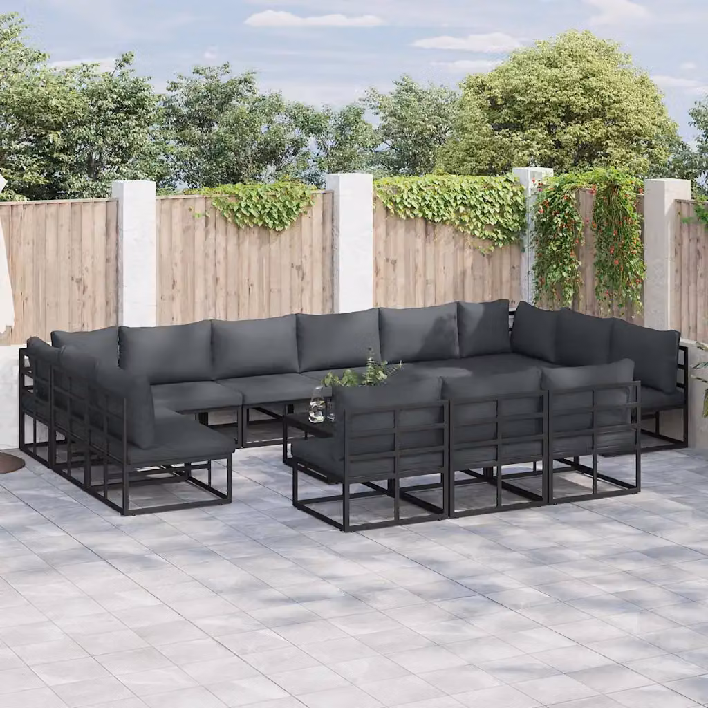 Set Divano da Giardino vidaXL 14 Pezzi a Forma di L in Alluminio Antracite con Cuscini e Tavolino da Esterno – 1