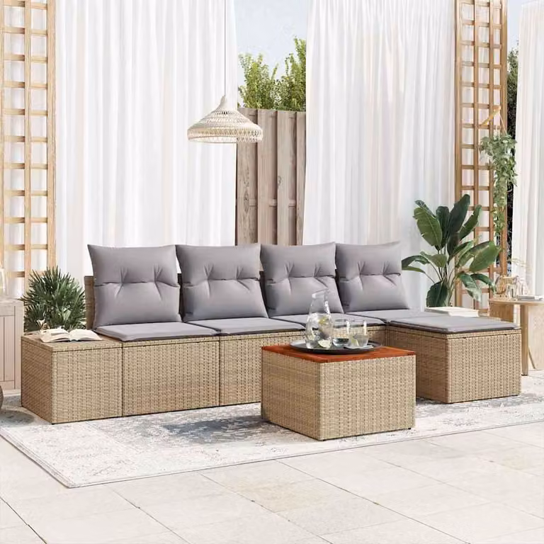 Maison Exclusive - Set da giardino composto da 6 pezzi. Divano in rattan sintetico, color beige e grigio chiaro
