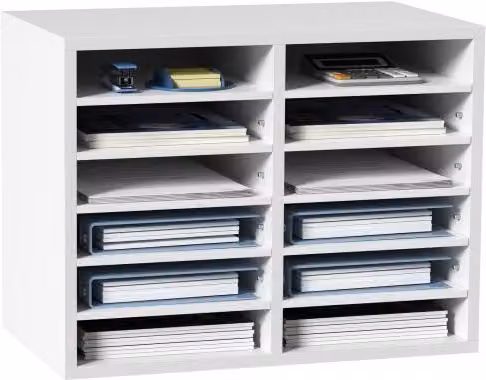 VEVOR Organizzatore per Documenti in Legno con 12 Scompartimenti Regolabili, Bianco, L 52 cm x P 30,5 cm x H 41 cm