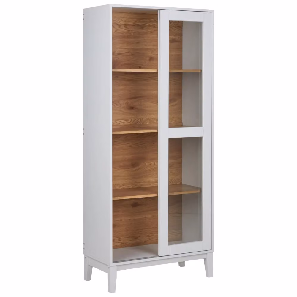 Mobiletto moderno Beliani con ante in vetro e ripiani interni, colore bianco, H: 183 cm, L: 80 cm, P: 40 cm – 2