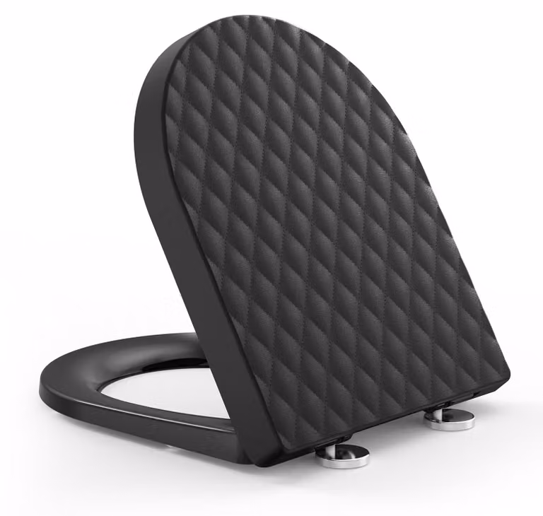 Copriwater a forma di "D", con superficie diamantata, dimensioni 43,5 x 36,2 cm, con sistema di chiusura ammortizzata, per il bagno