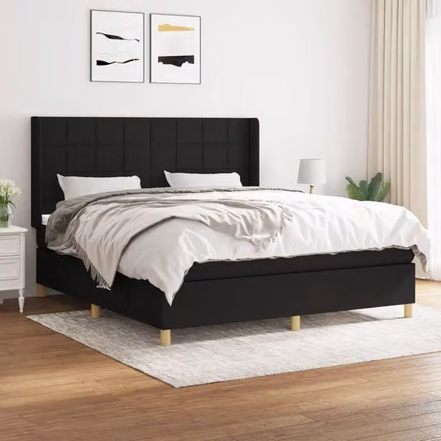 Letto Ibrido vidaXL con Giroletto a Molle e Materasso in Tessuto Nero e Bianco L/P: 160 x 200 cm