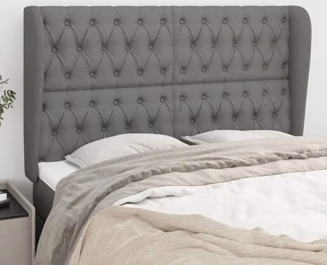 Testiera con Orecchie Design Mania in Tessuto Grigio, L: 163 cm, P: 23 cm, H: 118/128 cm