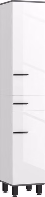 Mobile Colonna Bagno Moderno DESIGN IN con Armadietti e Cassetto, L: 34 cm, P: 32 cm, H: 190 cm, Bianco Lucido