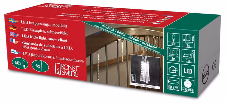Strisce luminose a LED, 6 pezzi, 60 diodi a luce bianca calda, effetto neve
