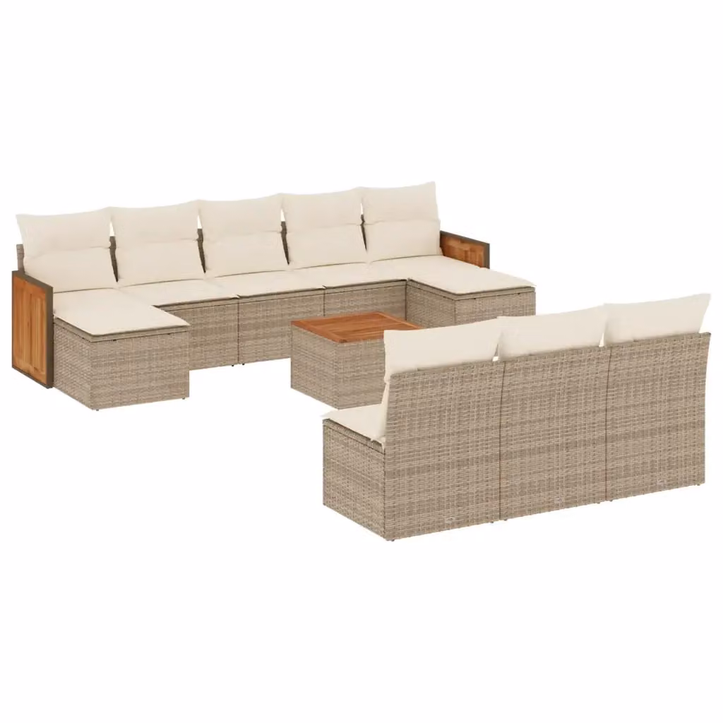 Set da giardino vidaXL in polyrattan composto da 11 pezzi con cuscini beige e tavolino da esterno in legno di acacia – 2