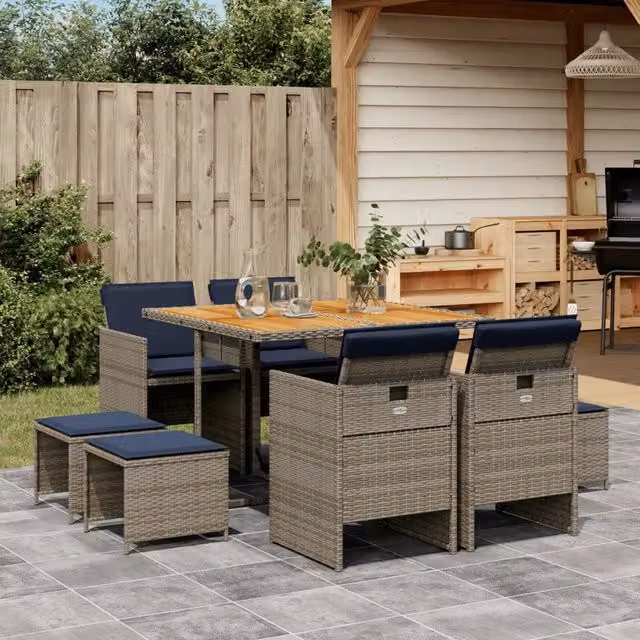 Set da pranzo da giardino da 9 pz con Cuscini Grigio 3277732