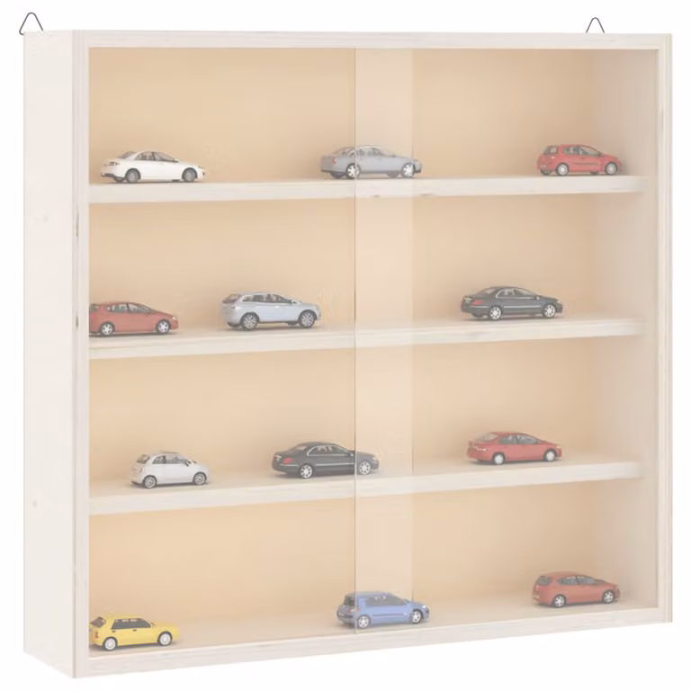 Teca da collezione vidaXL in legno con ante in vetro e ripiani interni, da appendere al muro, L 40 cm x P 8,5 cm x H 37 cm