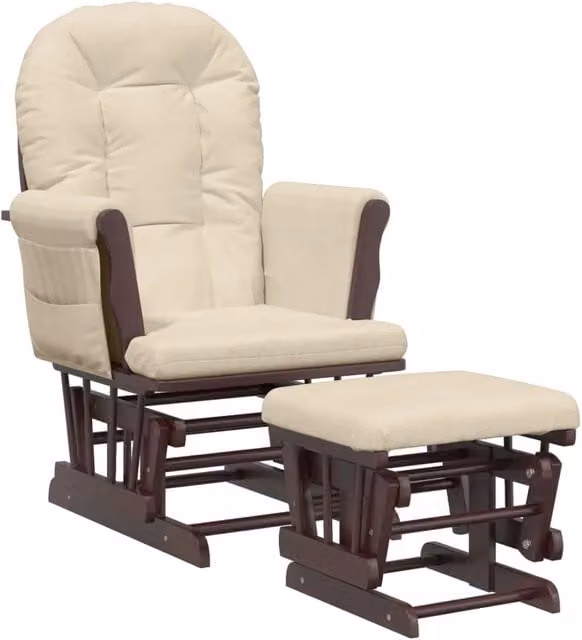 Poltrona | Sedia Relax Glider con Sgabello Bianco Crema in Tessuto