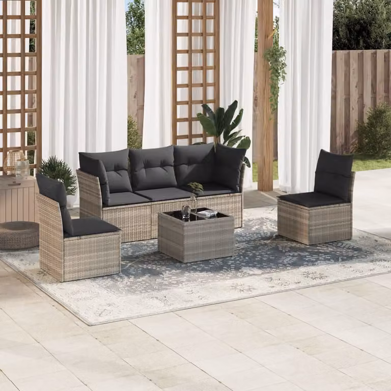 Set Divano da Giardino vidaXL a Forma di L con Cuscini Grigio Chiaro e Tavolino da Esterno in Polyrattan e Acciaio
