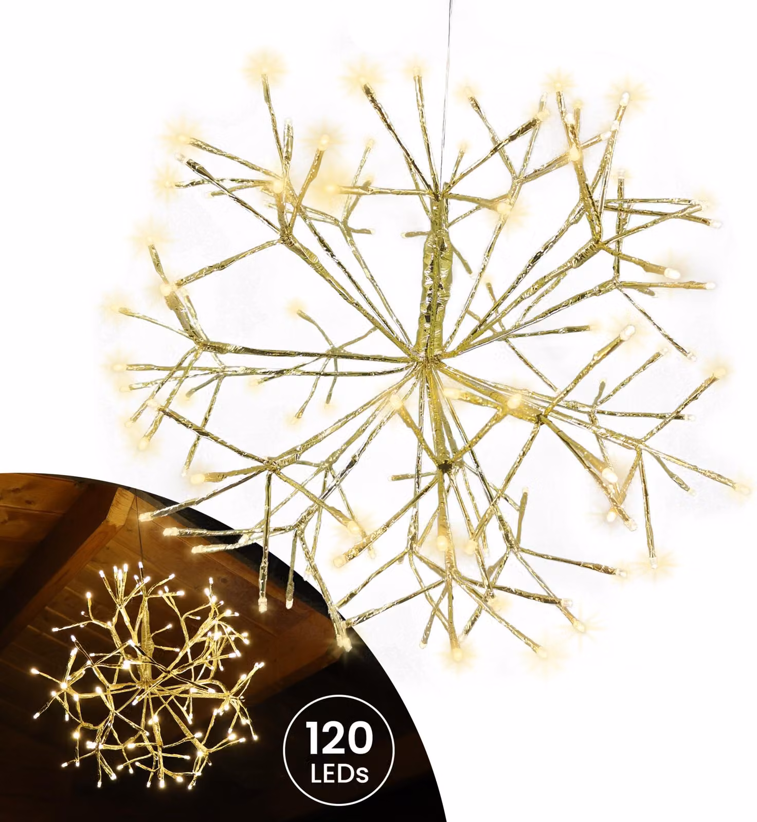 Decorazione natalizia stella d'oro 45 cm con 120 LED bianco caldo funzione timer Stella di Natale LED