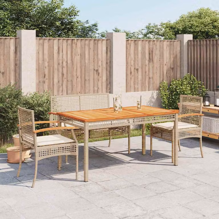 vidaXL Set da Pranzo da Giardino 4 pz in Polyrattan e Legno di Acacia con Cuscini Beige e Bianchi