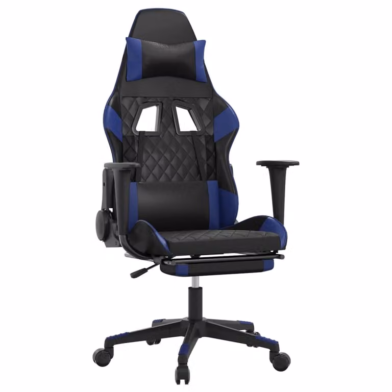Sedia da Gaming Massaggiante Poggiapiedi Nero e Blu Pelle finta