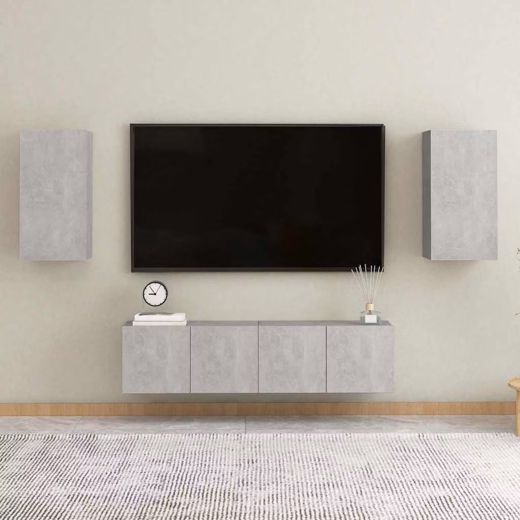Set di mobili porta TV moderno vidaXL in legno e MDF, 4 pezzi, Grigio, L/P/H: 150 x 40 x 60 cm