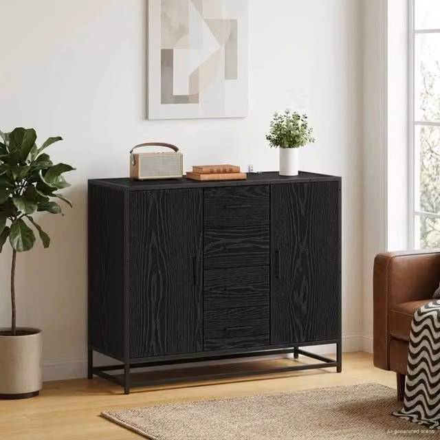 Credenza moderna vidaXL in legno MDF nero L/P/H: 92 x 35 x 76 cm – 1