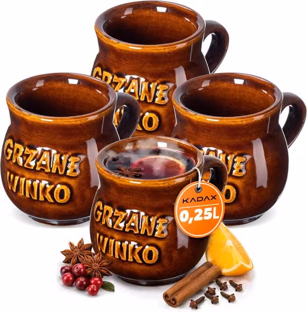 Set regalo di 4 tazze da vin brulé KADAX in gres marrone da 250 ml