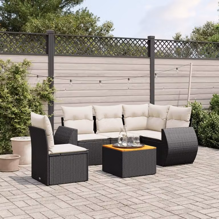 Maison Exclusive - Set Divano da Giardino 6 pz con Cuscini Nero in Polyrattan