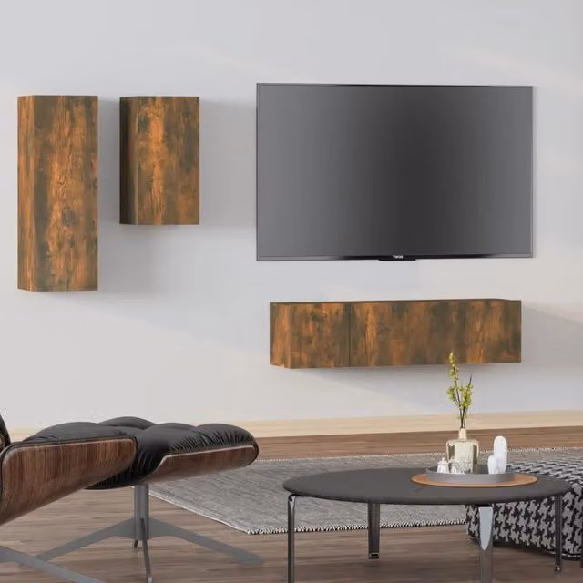 Set di mobili porta TV 4 pezzi vidaXL in legno multistrato color rovere fumo per soggiorno L: 90 cm, P: 30 cm, H: 60 cm – 1