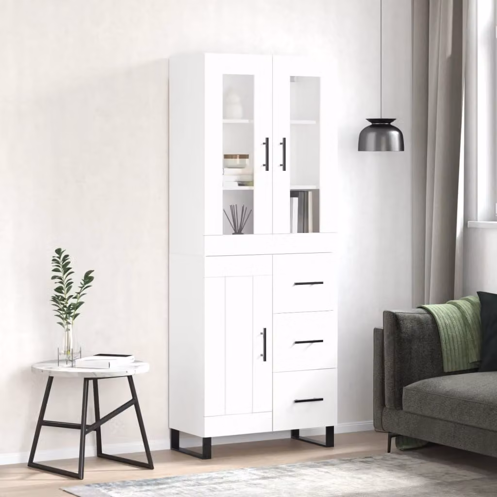 vidaXL Credenza Moderna Bianca con Ante e Ripiani Interni L: 69,5 cm, P: 34 cm, H: 180 cm