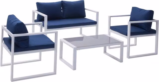 Set di mobili da giardino IBIZA in tessuto blu 4 posti - alluminio bianco