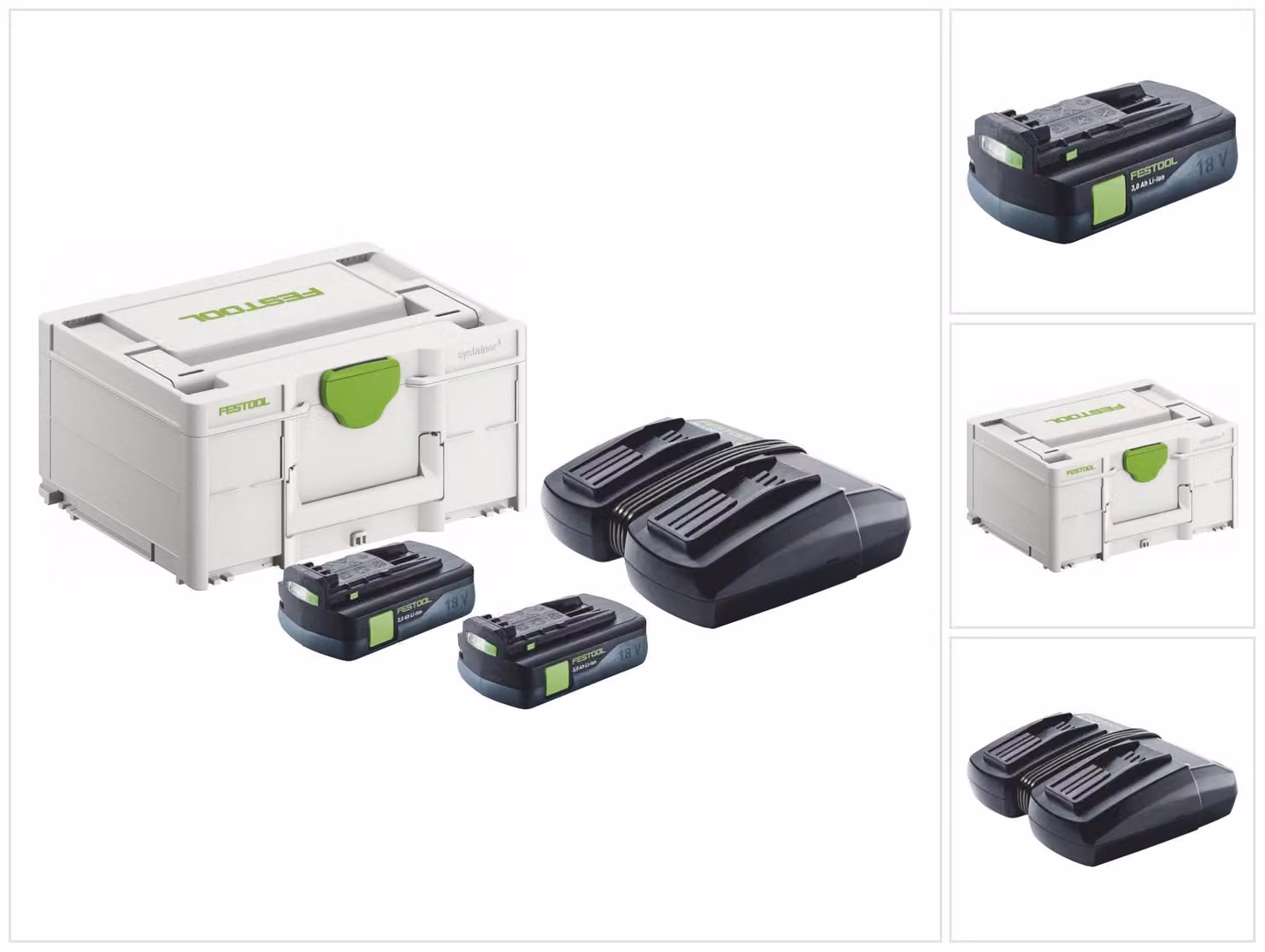 Festool energy set 2x BP 18 Li 3.0 C batteria 18 V 3.0 Ah / 3000 mAh Li-Ion ( 2x 577658 ) + caricatore doppio TCL 6 DUO ( 577017 ) + Systainer