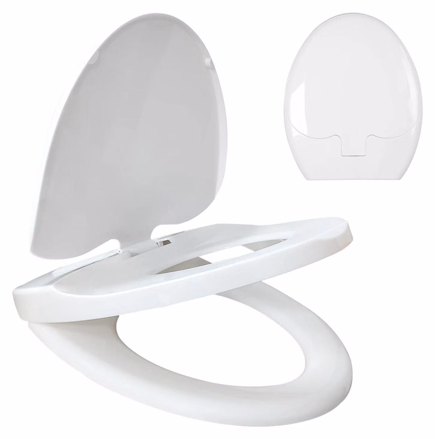 Copertura per WC - Modello a forma di "O" per famiglie - Chiusura automatica - Sistema di fissaggio rapido - Fissaggio superiore - Bianco