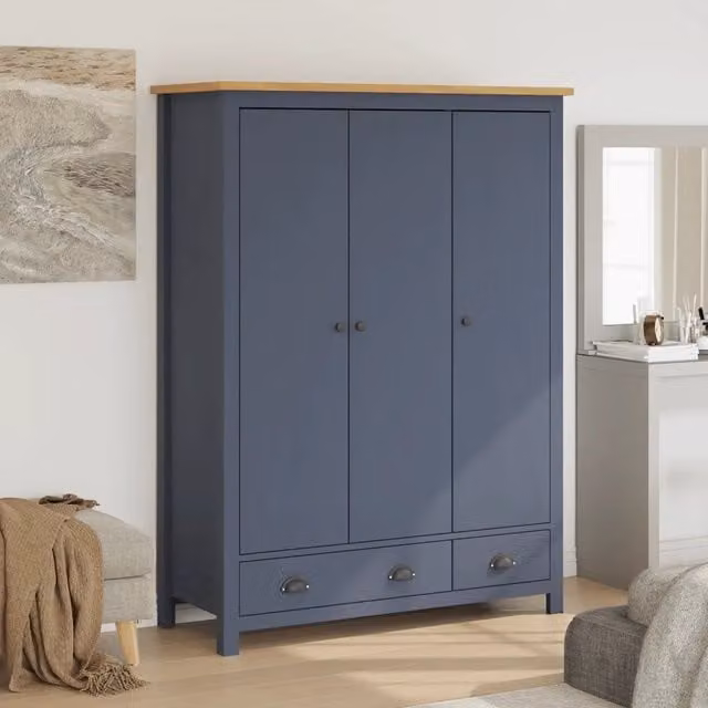 Armadio a 3 Ante Hill Grigio 127x50x170 cm in Legno di Pino 288953