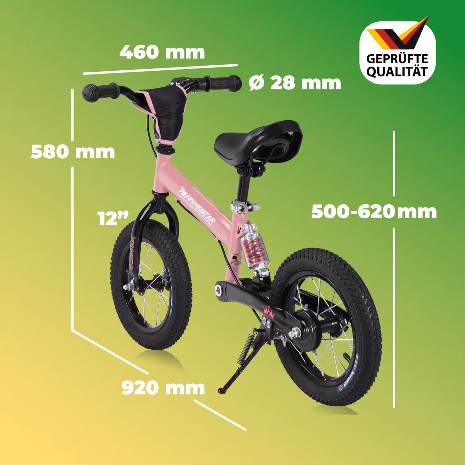 Bicicletta da equilibrio Rennmeister per bambini con maniglia di spinta e freno, rosa – 2
