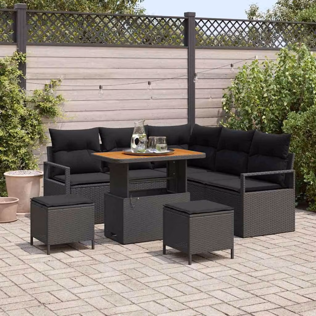 Maison Exclusive - Set da giardino composto da 8 pezzi, divano in rattan sintetico nero